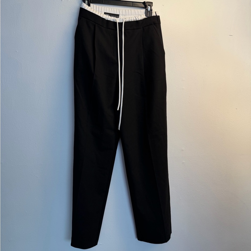 Zara Black Joggers with White Drawstring